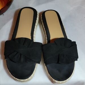 Black Bow Knot Espadrille Slide Sandals | Size 8 | Casual Summer Chic